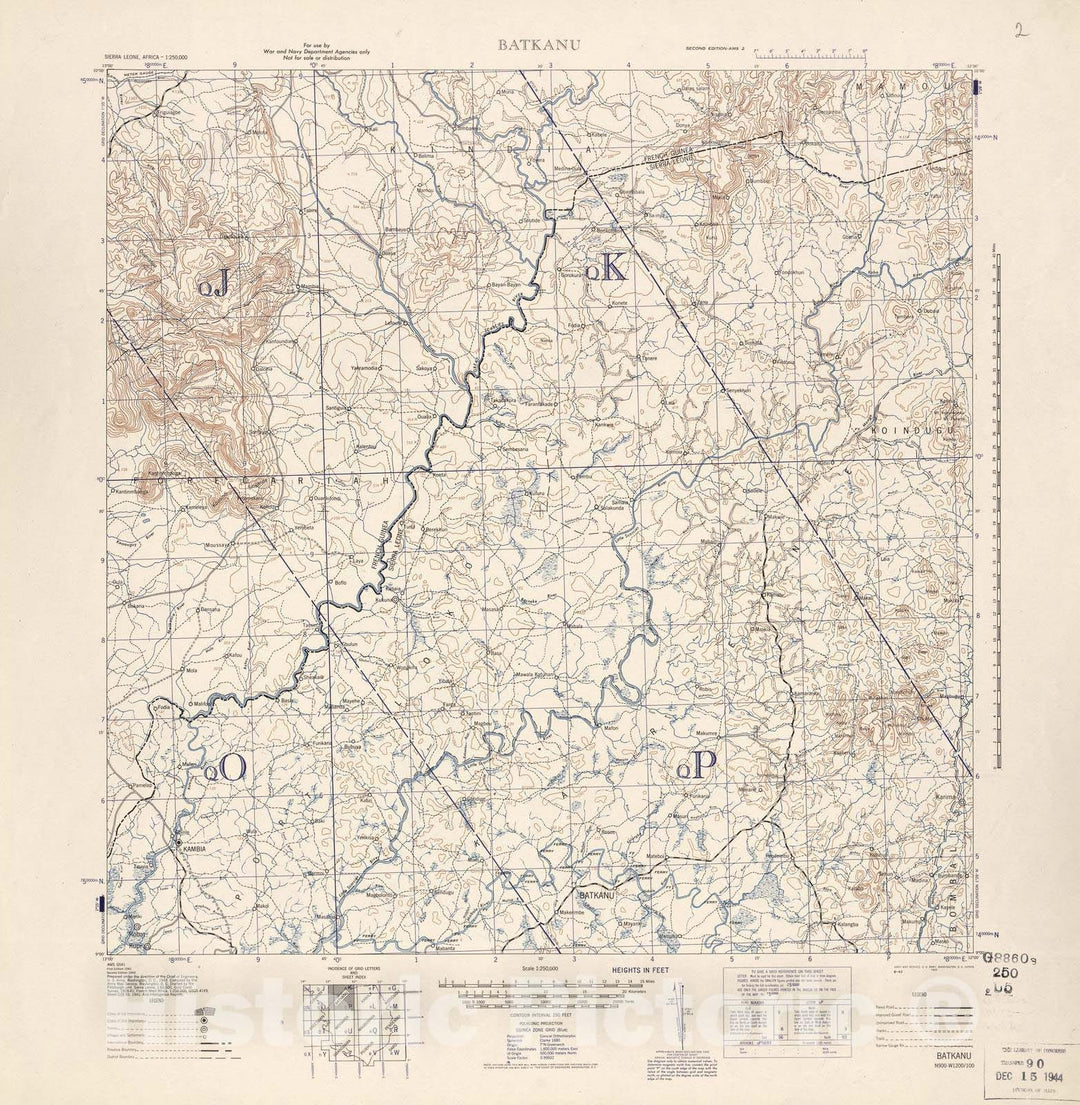 Historic 1942 Map - Sierra Leone, Africa - 1:250,000 - Batkanu - 2nd ed.
