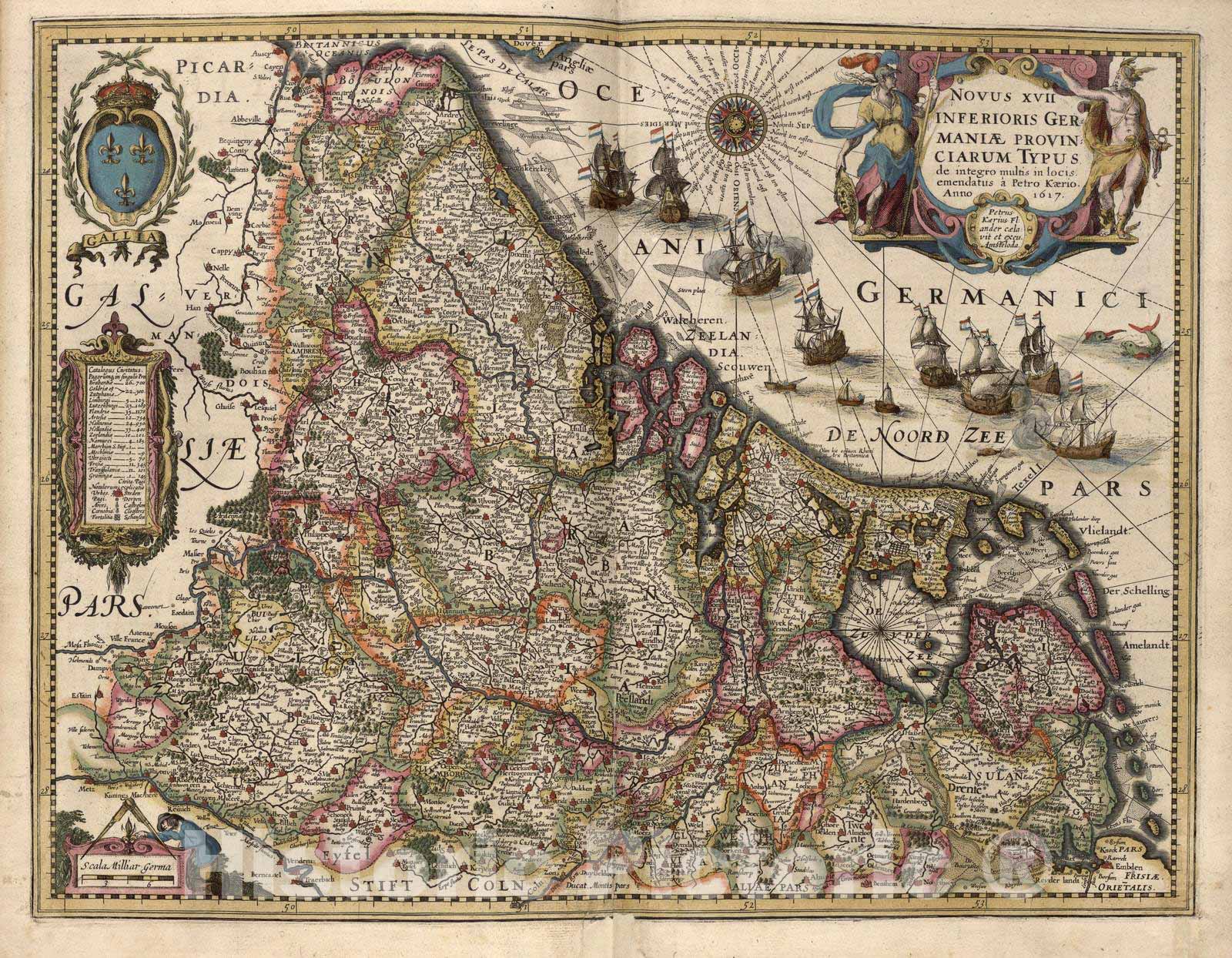 Historic 1622 Map - La Germanie infÃ©rieure de Petrus Keerius - Novus XVII Inferioris Germaniae Provinciarum Typus - Germanie infÃ©rieure de P. Keerius