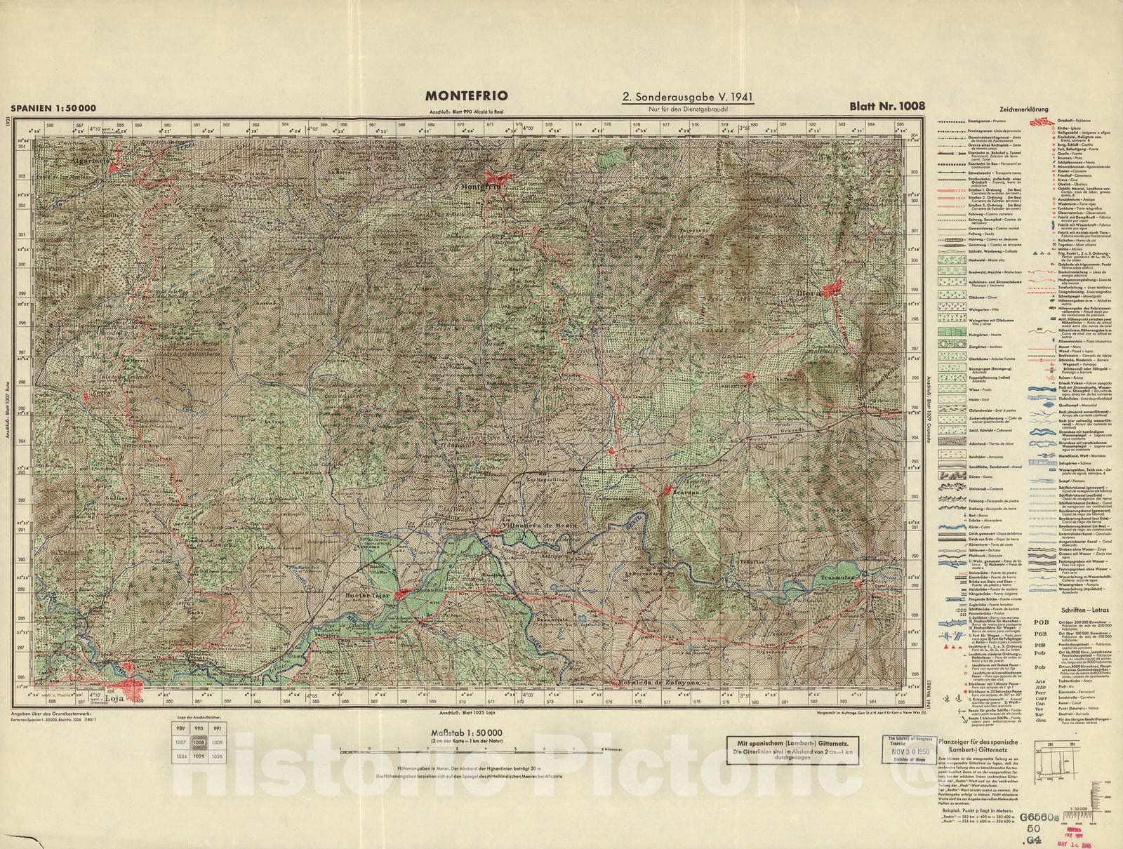 Historic 1940 Map - Spanien 1:50 000 - Montefrio, 2. Sonderausgabe V
