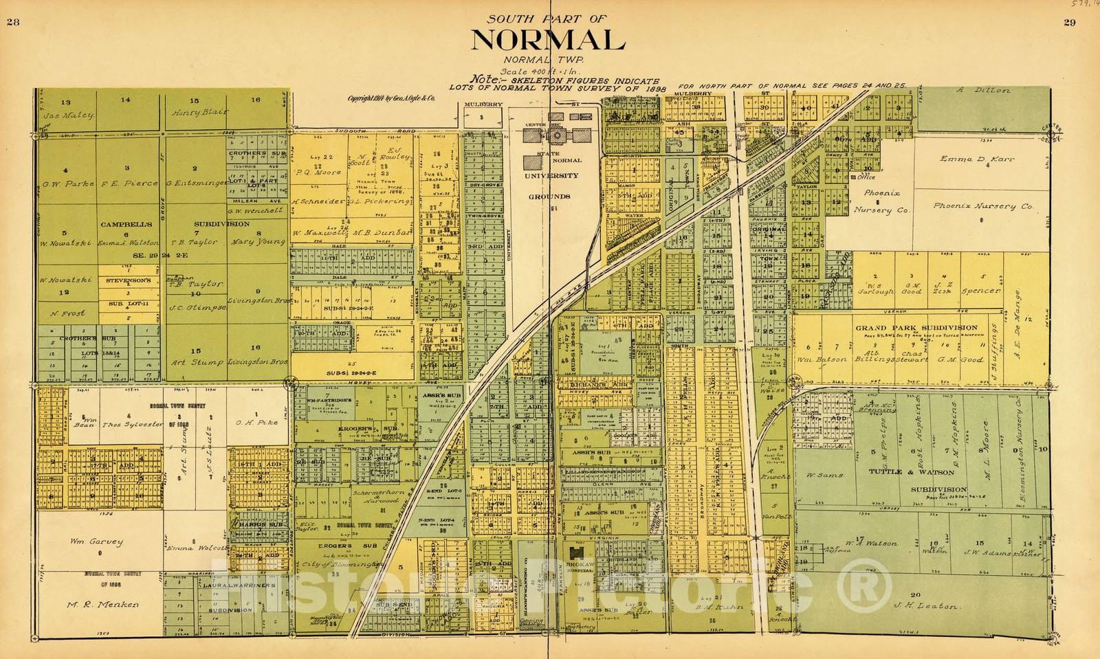 Historic 1914 Map - Standard Atlas of McLean County, Illinois, Including a plat Book of The Villages, Cities and townships of The County. - Martin