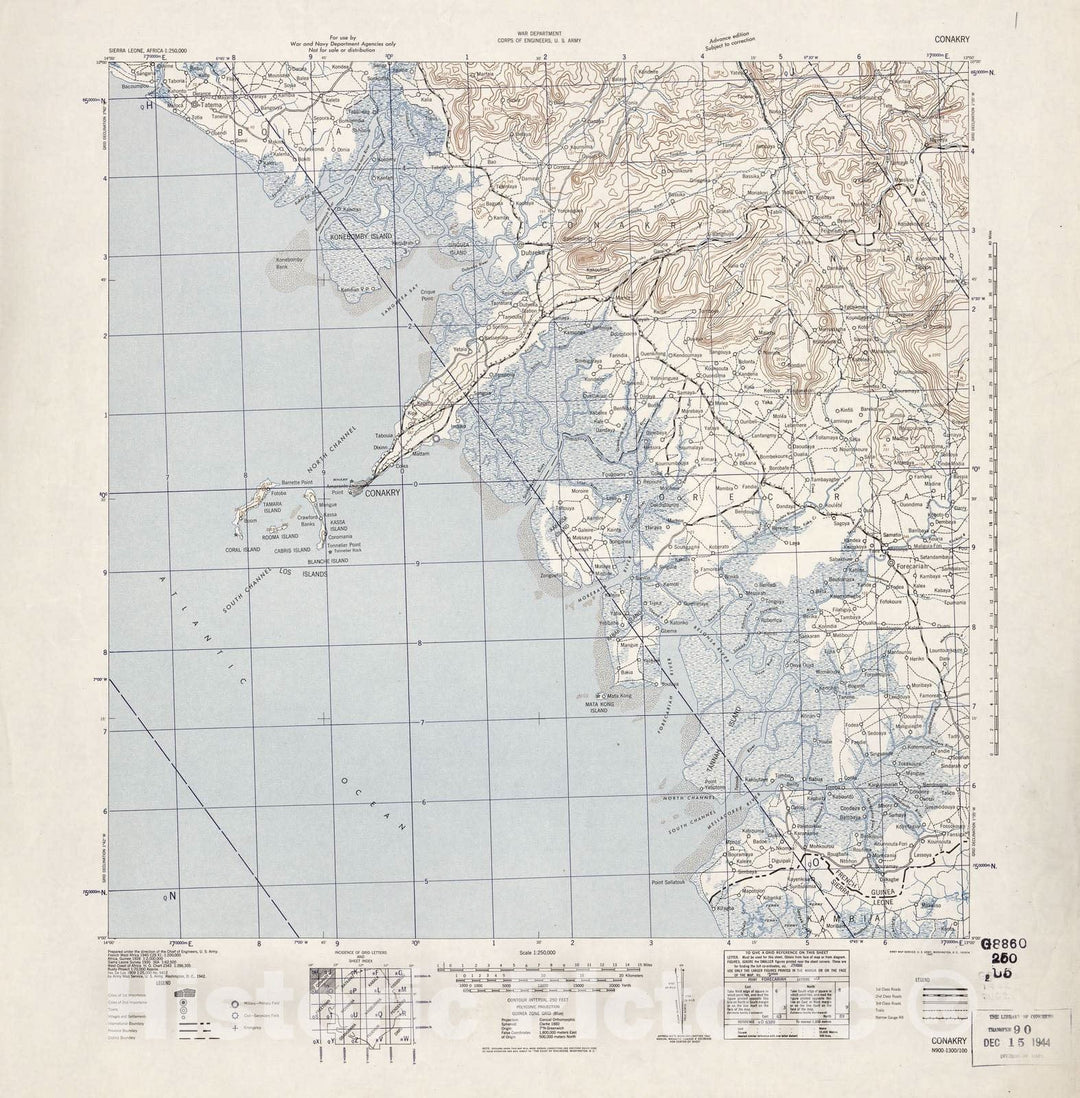Historic 1942 Map - Sierra Leone, Africa - 1:250,000 - Conakry - Adv. ed.