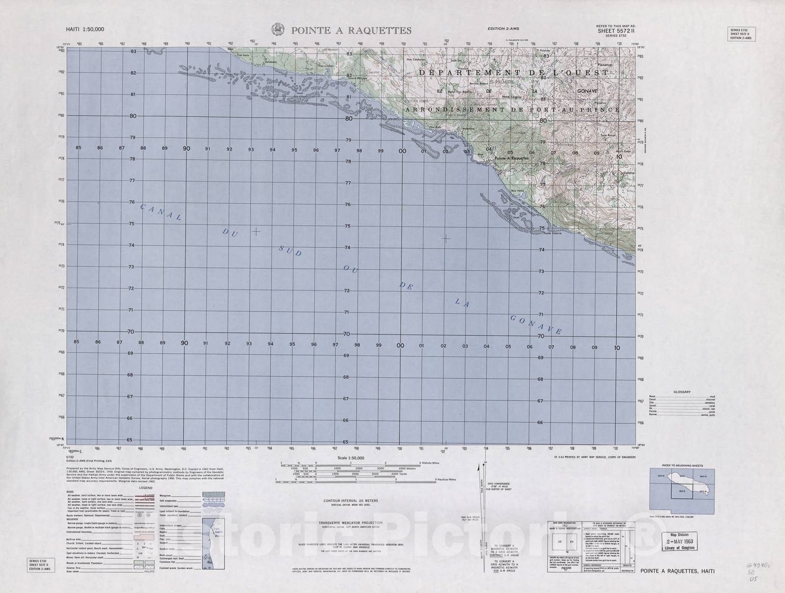 Historic 1948 Map - Haiti 1:50,000. - Point A Raquettes, Sheet 5572 II - 2 ed.