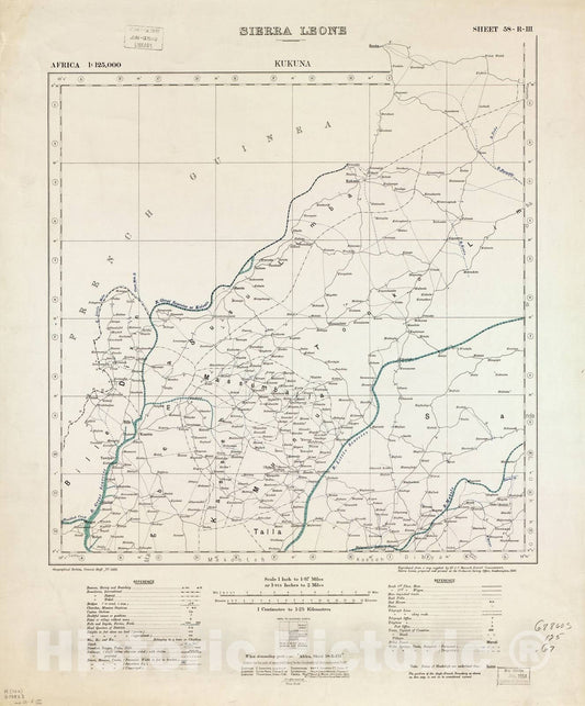 Historic 1910 Map - Africa 1:125,000 Sierra Leone. - Kukuna Sheet 58-R-III