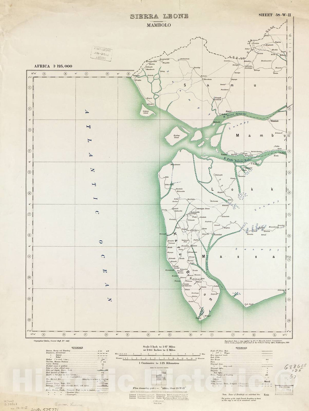 Historic 1910 Map - Africa 1:125,000 Sierra Leone. - Mambolo Sheet 58-W-II