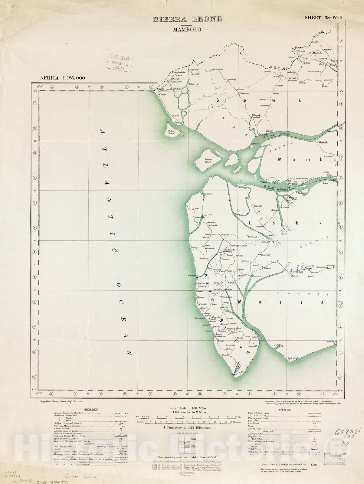 Historic 1910 Map - Africa 1:125,000 Sierra Leone. - Mambolo Sheet 58-W-II