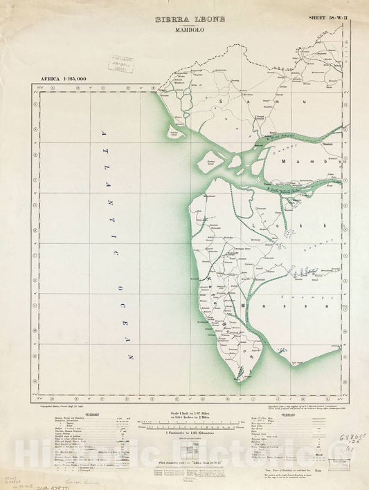 Historic 1910 Map - Africa 1:125,000 Sierra Leone. - Mambolo Sheet 58-W-II