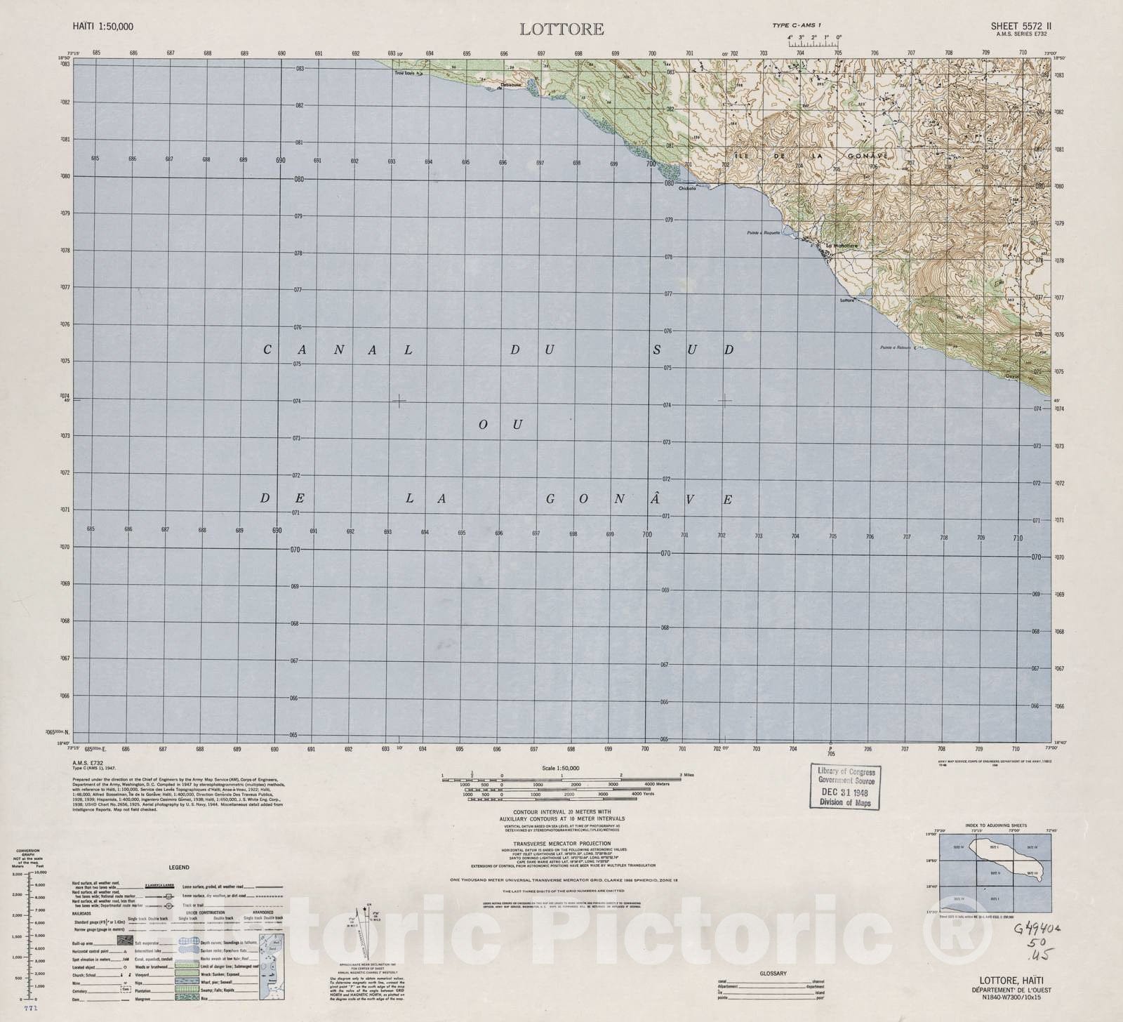 Historic 1948 Map - Haiti 1:50,000. - Lottore, Sheet 5572 II - 1 ed.
