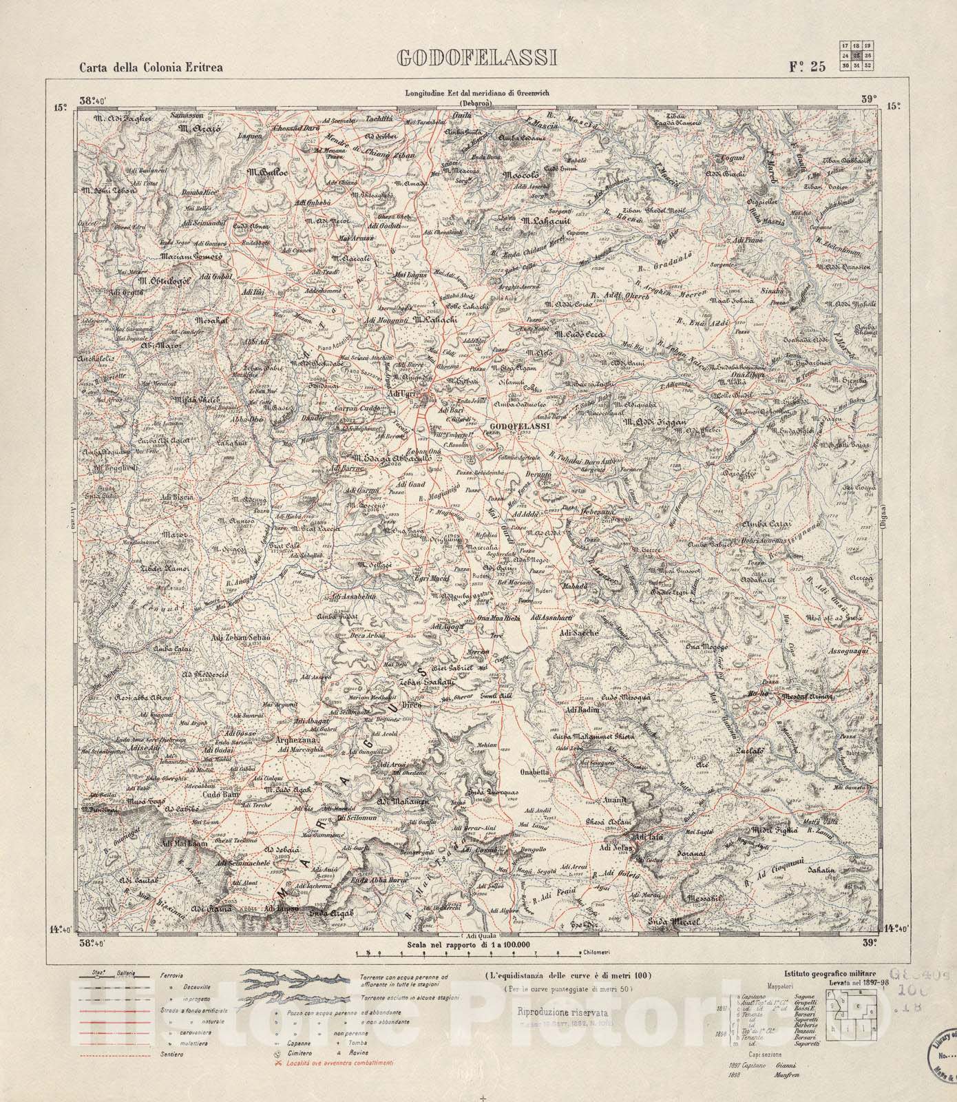 Historic 1889 Map - Carta Della Colonia Eritrea. - Godofelassi - F.25-1898