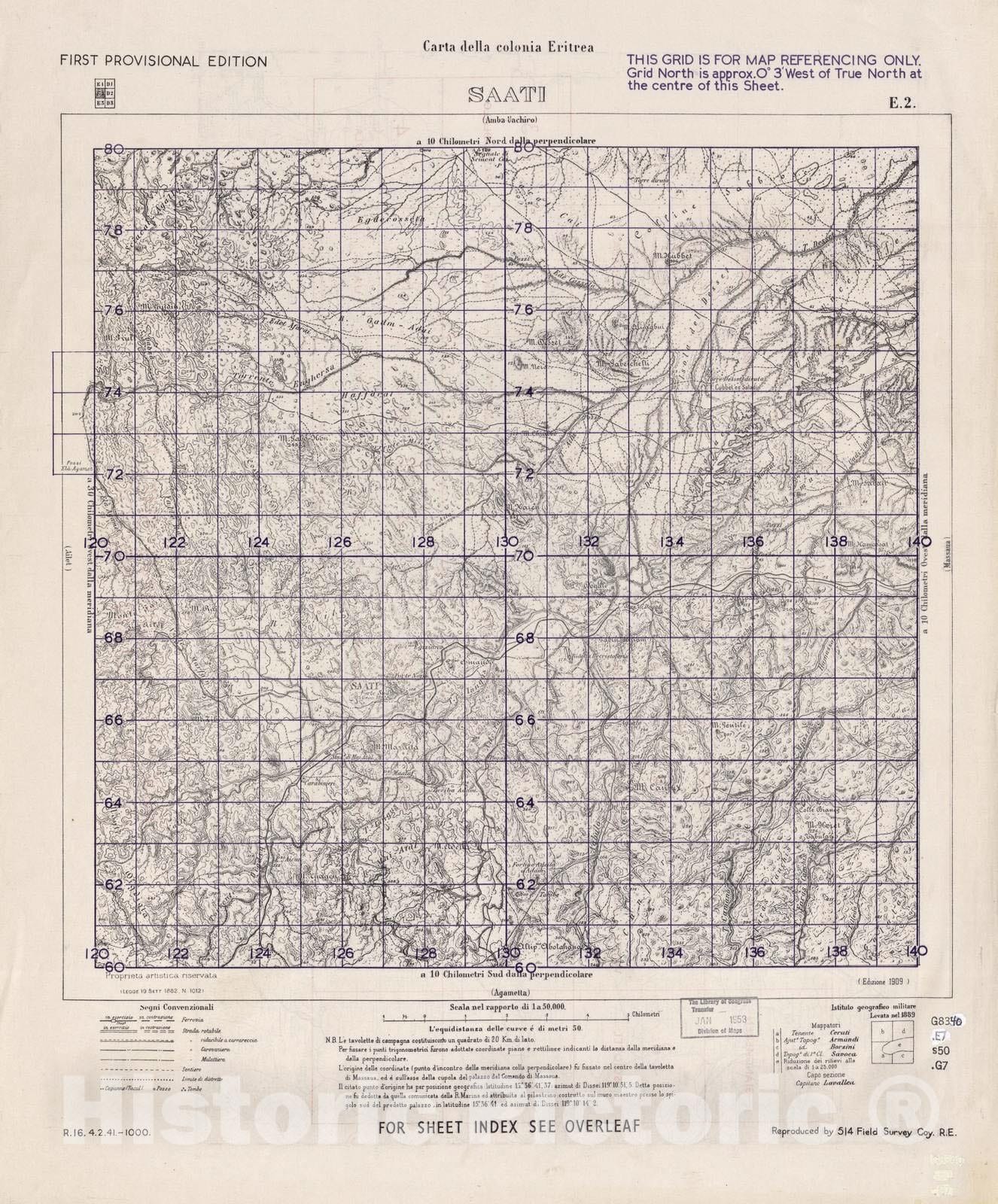 Historic 1941 Map - Carta Della Colonia Eritrea - Saati