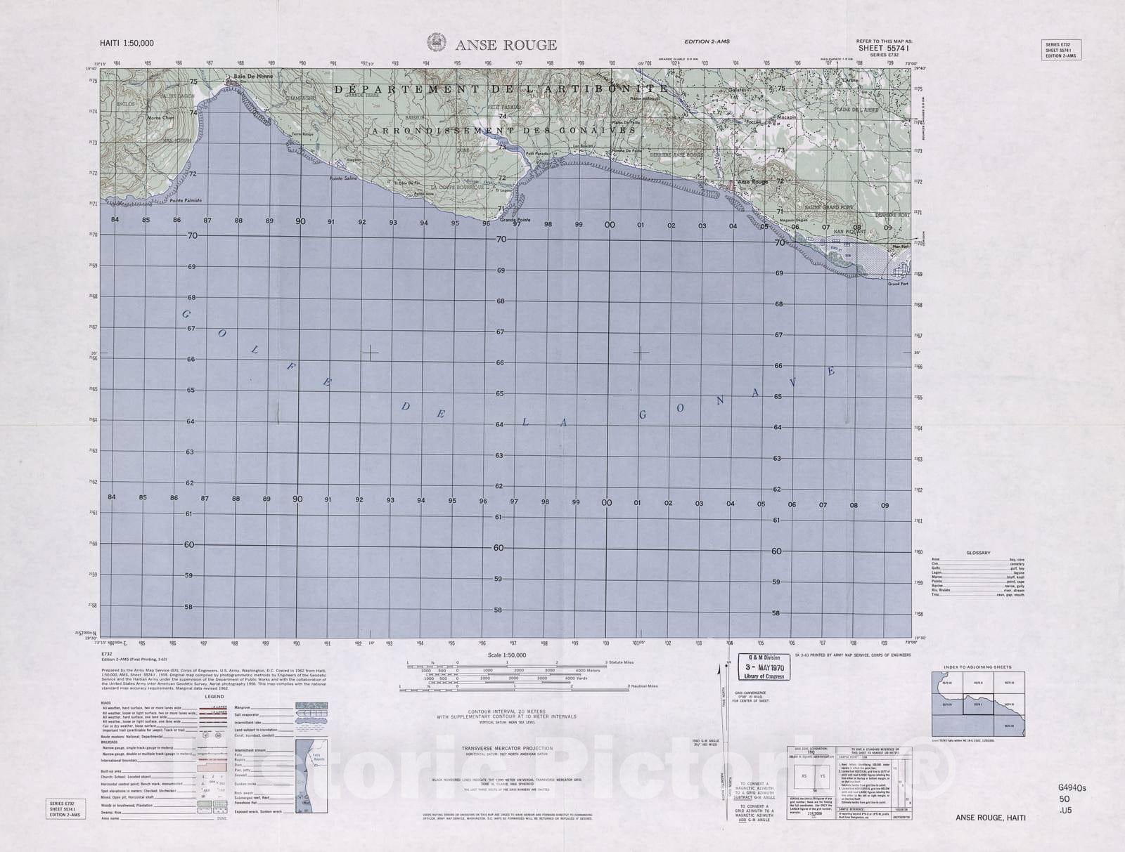 Historic 1948 Map - Haiti 1:50,000. - ANSE Rouge, Sheet 5574 I - 2 ed.