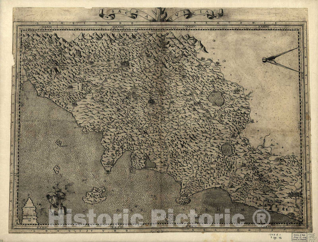 Historic 1575 Map - Geografia tavole Moderne di geografia. - Tuscany, Italy
