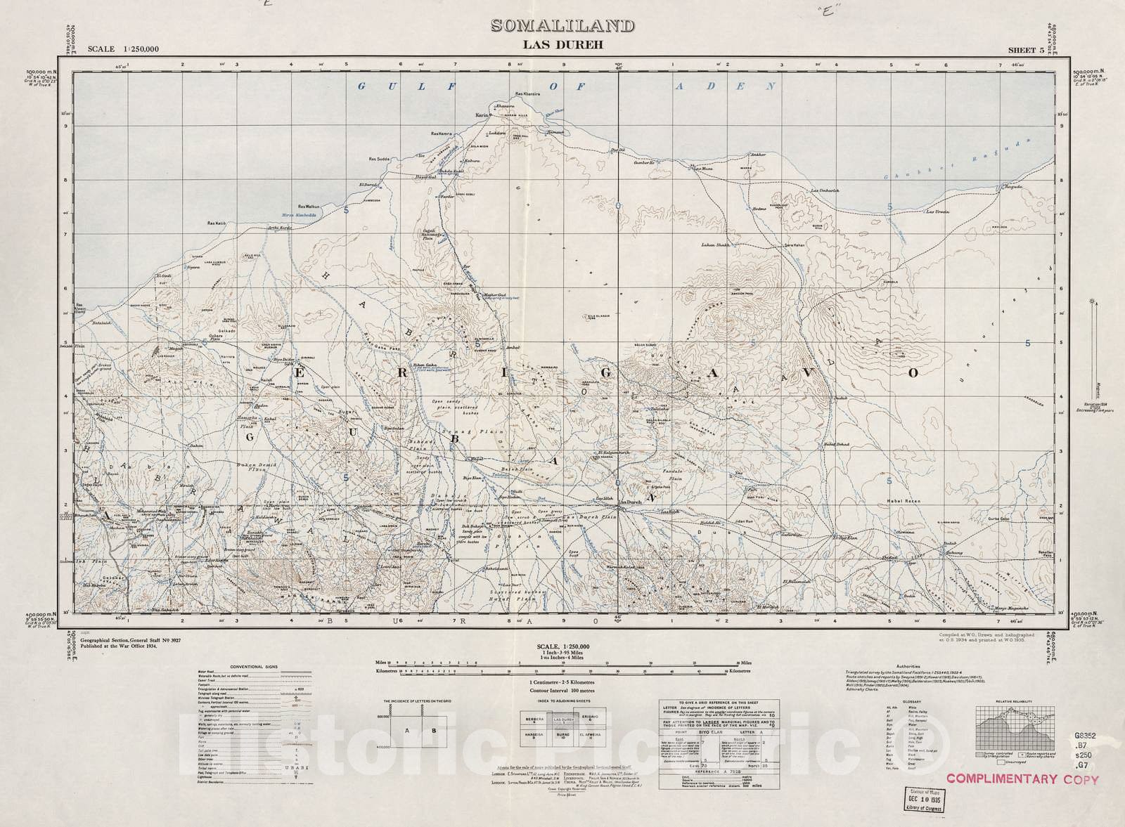 Historic 1934 Map - Somaliland 1:250,000. - Somaliland (Las Dureh)