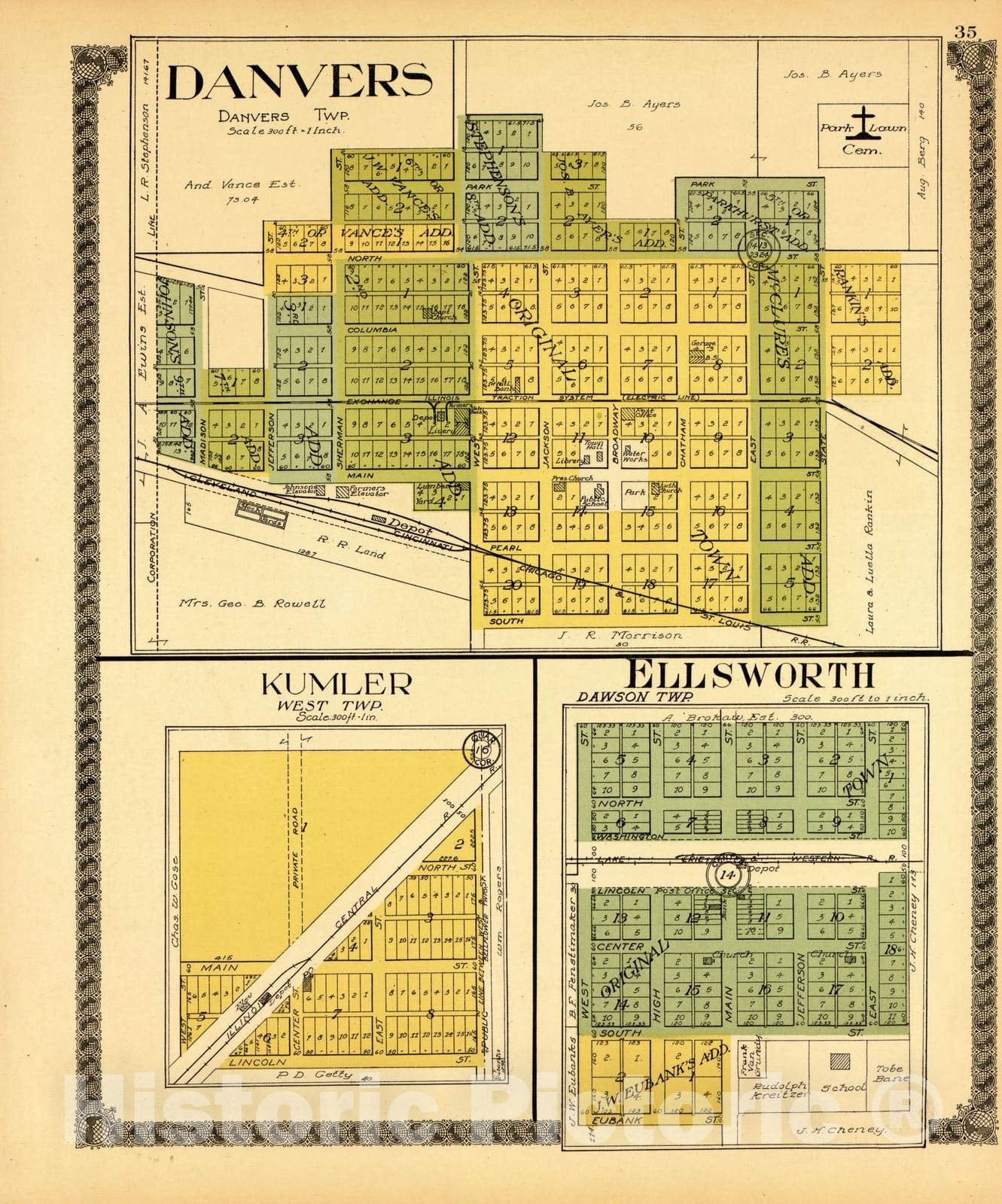 Historic 1914 Map - Standard Atlas of McLean County, Illinois, Including a plat Book of The Villages, Cities and townships of The County. - Martin