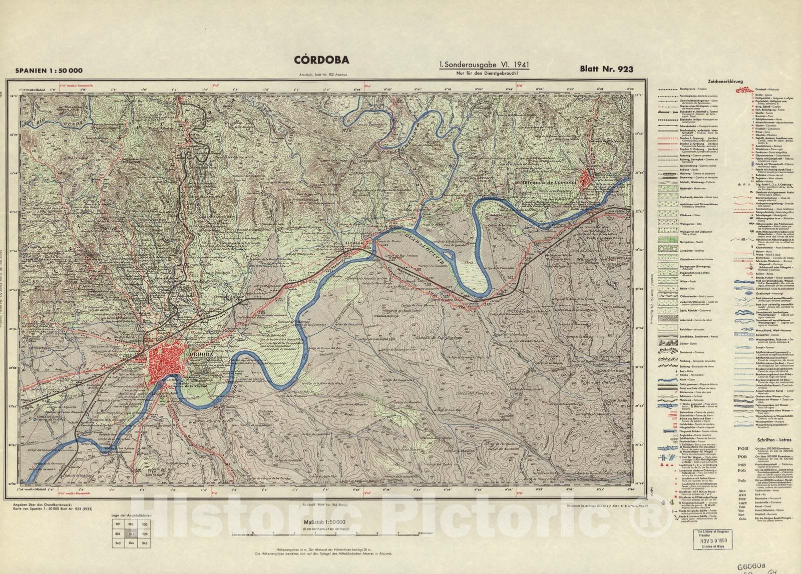 Historic 1940 Map - Spanien 1:50 000 - Cordoba, 1. Sonderausgabe VI