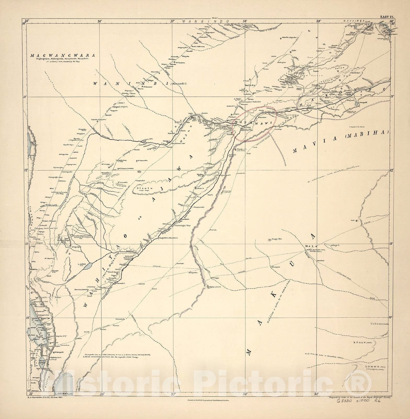 Historic 1881 Map - A map of Eastern Equatorial Africa - East 21