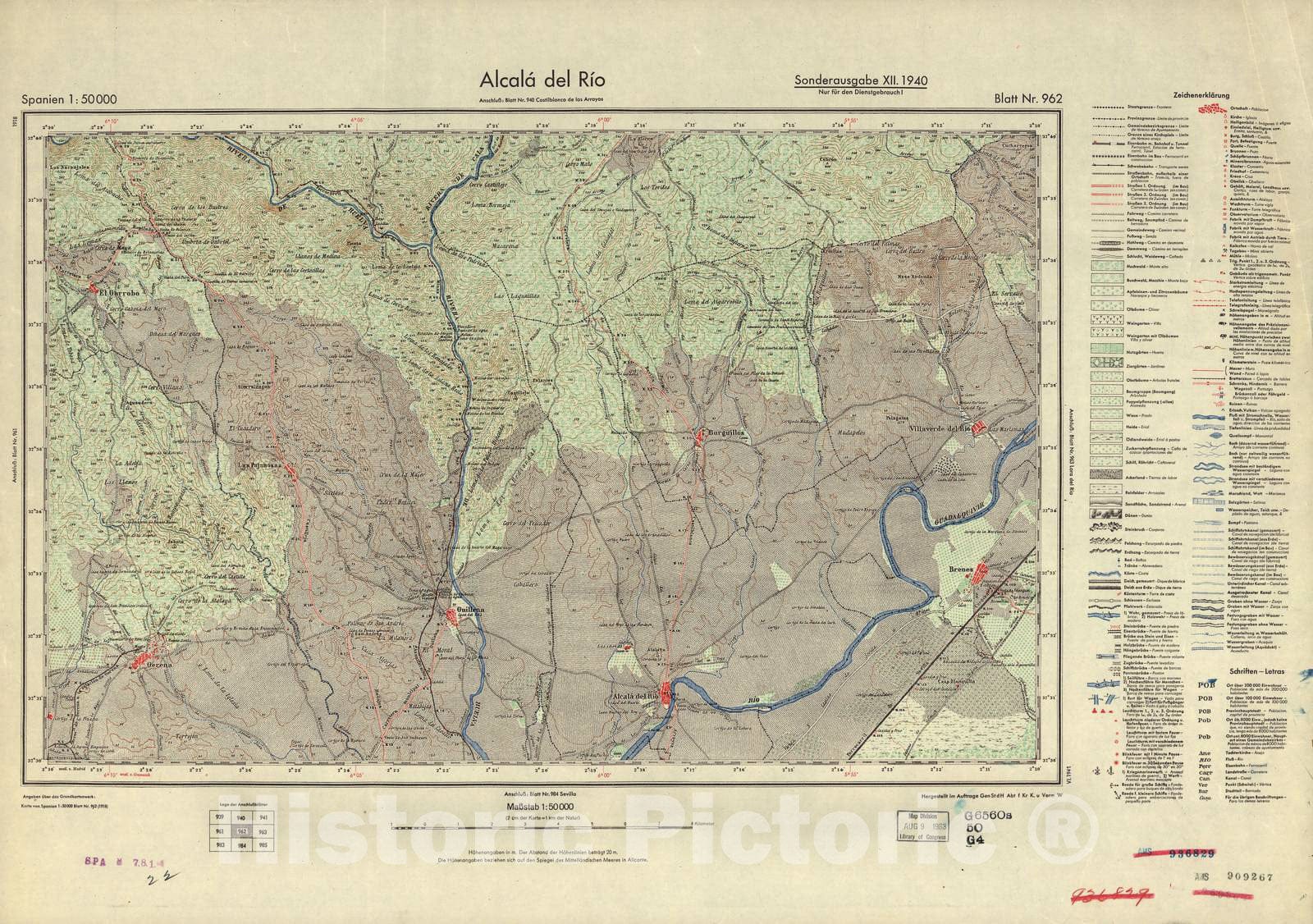 Historic 1940 Map - Spanien 1:50 000 - Alcala del Rio, Sonderausgabe XII