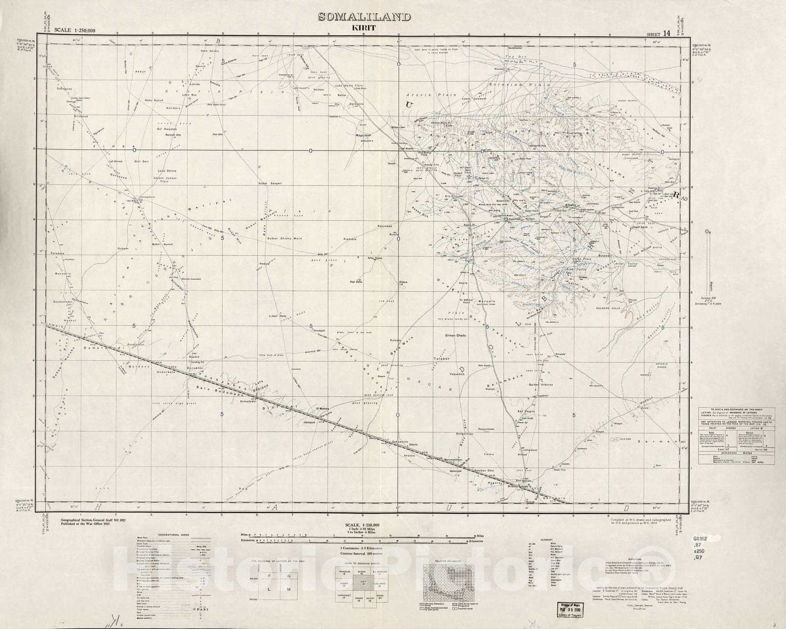 Historic 1934 Map - Somaliland 1:250,000. - Somaliland (Kirit)