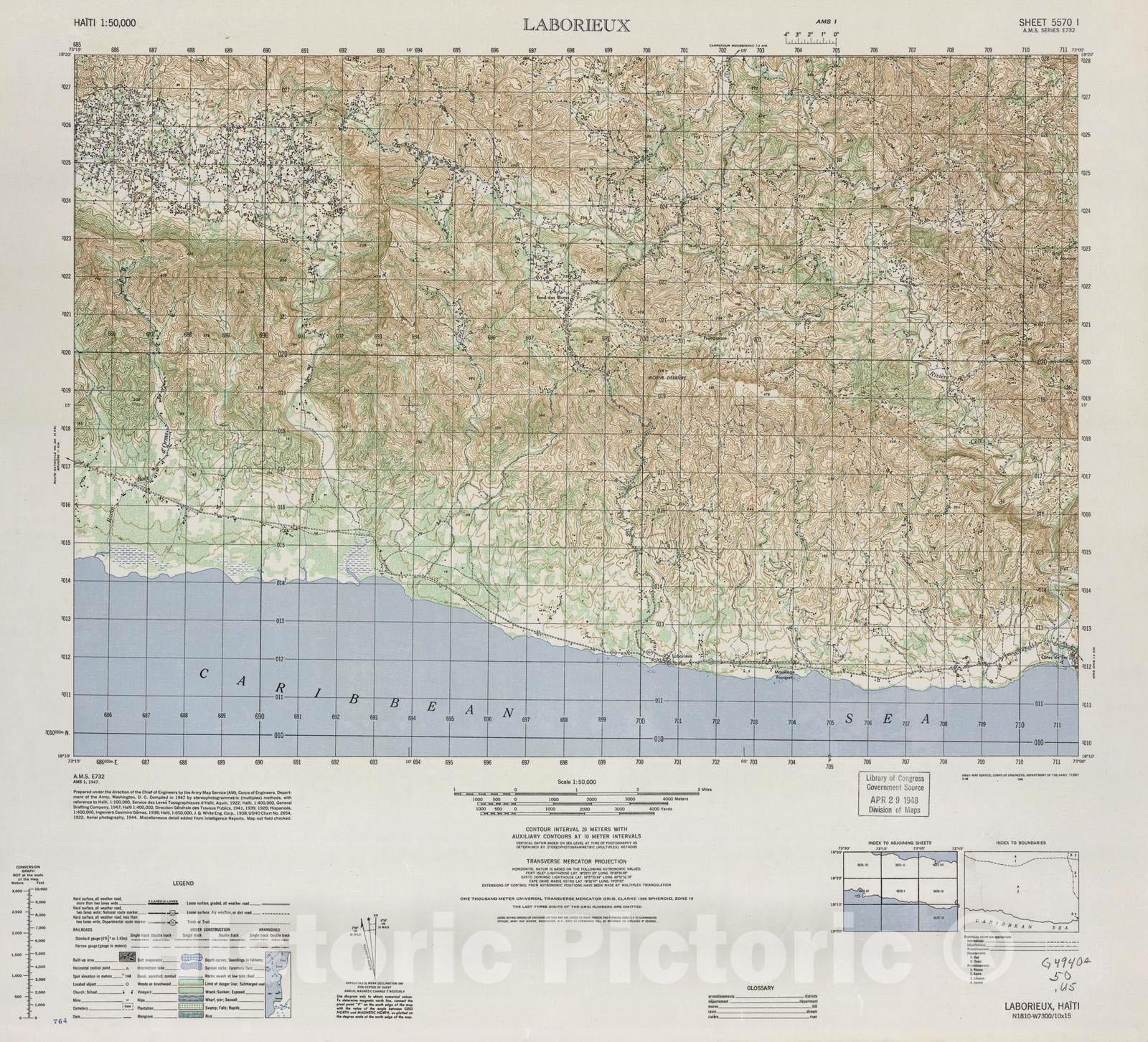 Historic 1948 Map - Haiti 1:50,000. - Laborieux, Sheet 5570 I - 1 ed.