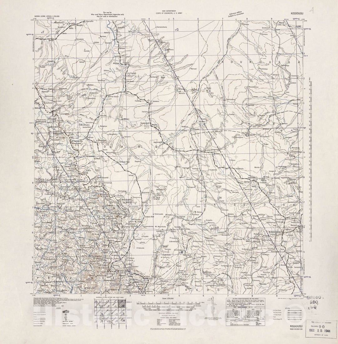 Historic 1942 Map - Sierra Leone, Africa - 1:250,000 - Kissidugu - Adv. ed.