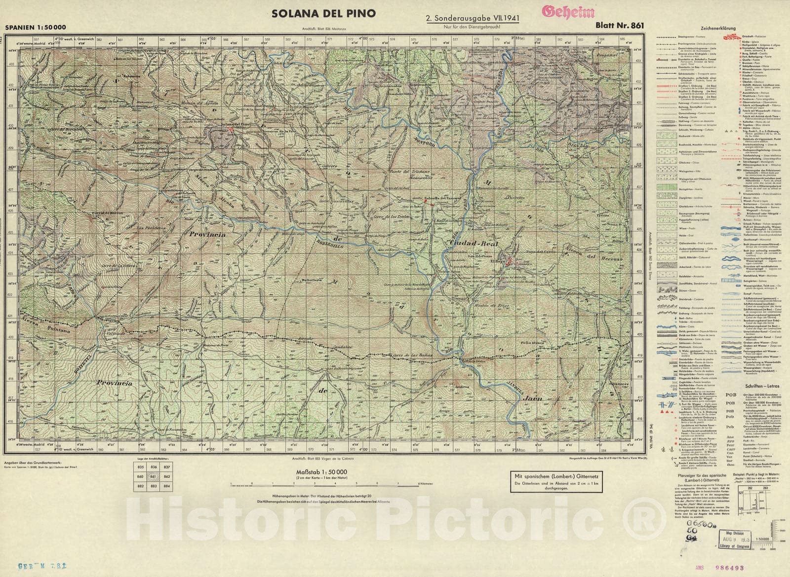 Historic 1940 Map - Spanien 1:50 000 - Solana del Pino, 2. Sonderausgabe VII