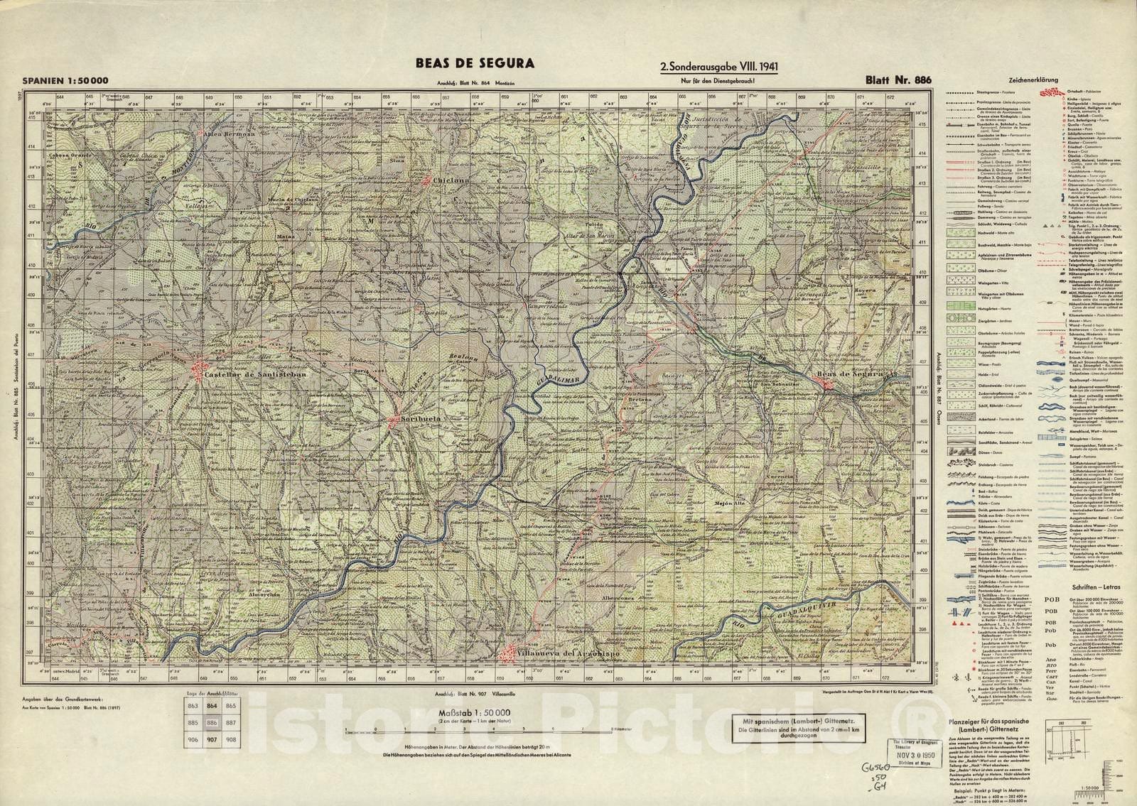 Historic 1940 Map - Spanien 1:50 000 - Beas de Segura, 2. Sonderausgabe VIII