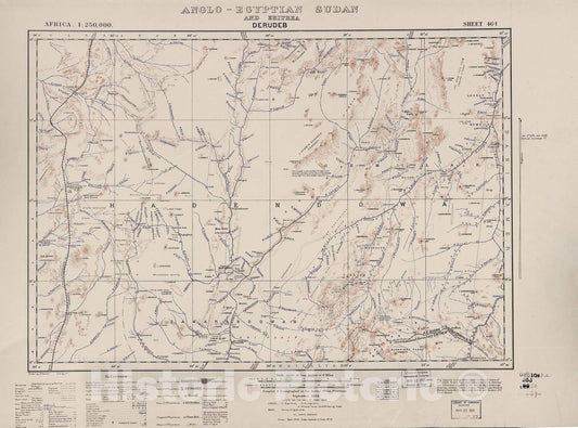 Historic 1909 Map - Sudan 1:250,000 - Derudeb Sheet 46-I Sep 1938 - Anglo-Egyptian Sudan