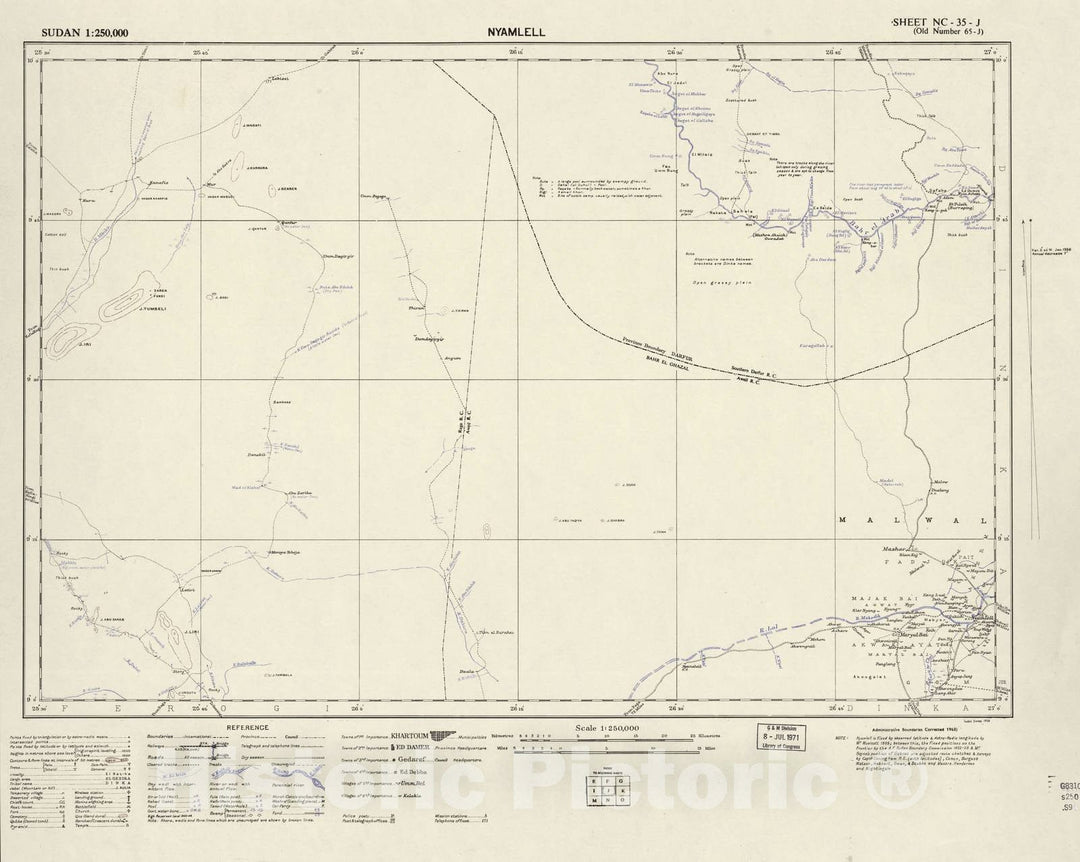 Historic 1909 Map - Sudan 1:250,000 - Nyamlell Sheet NC-35-J (Old Number 65-J; No Month) 1968 - Anglo-Egyptian Sudan