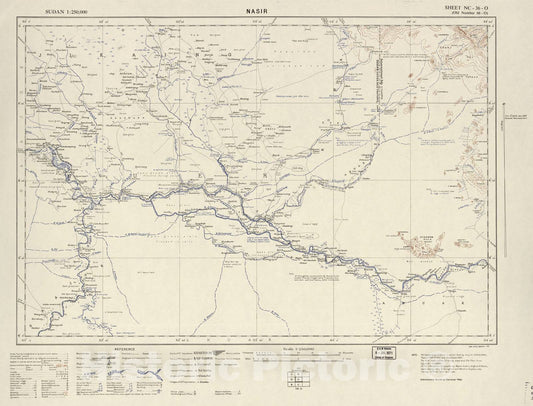 Historic 1909 Map - Sudan 1:250,000 - Nasir Sheet NC-36-O (Old Number 66-O; No Month) 1966 - Anglo-Egyptian Sudan