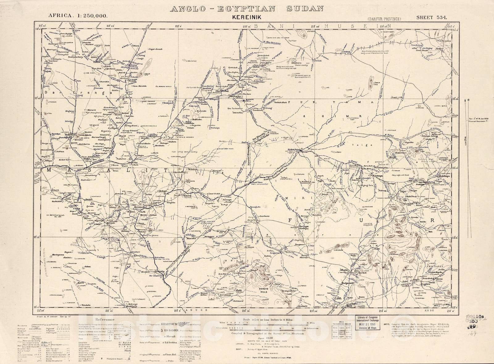 Historic 1909 Map - Sudan 1:250,000 - Kereinik Sheet 53-L Jun 1938 - Anglo-Egyptian Sudan