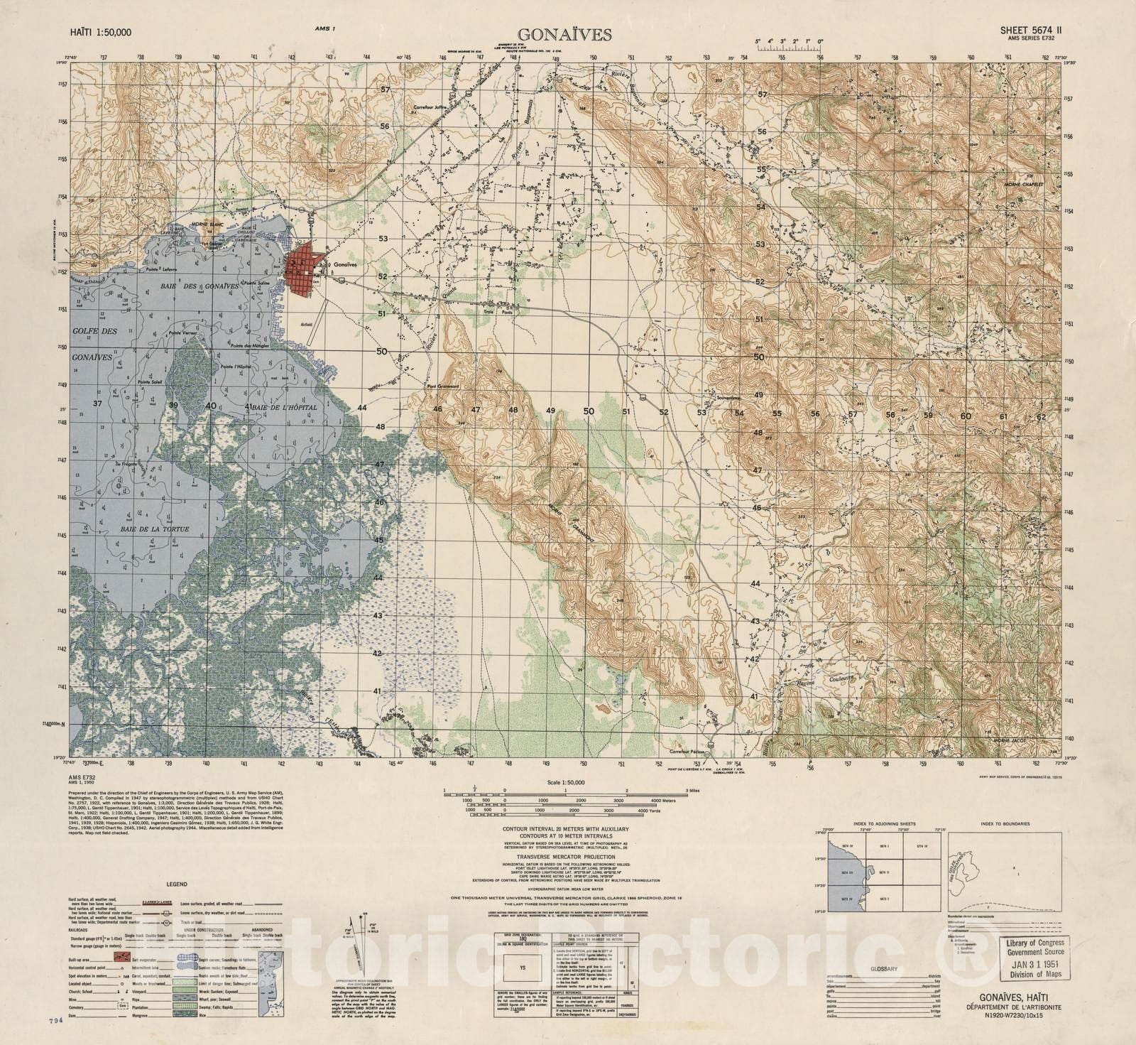 Historic 1948 Map - Haiti 1:50,000. - Gonaives, Sheet 5674 II - 1 ed.