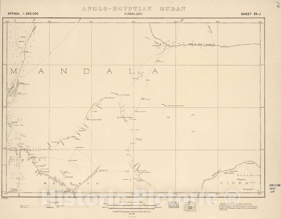 Historic 1909 Map - Sudan 1:250,000 - Kabaluzu Sheet 65-J Jun 1916 - Anglo-Egyptian Sudan 1