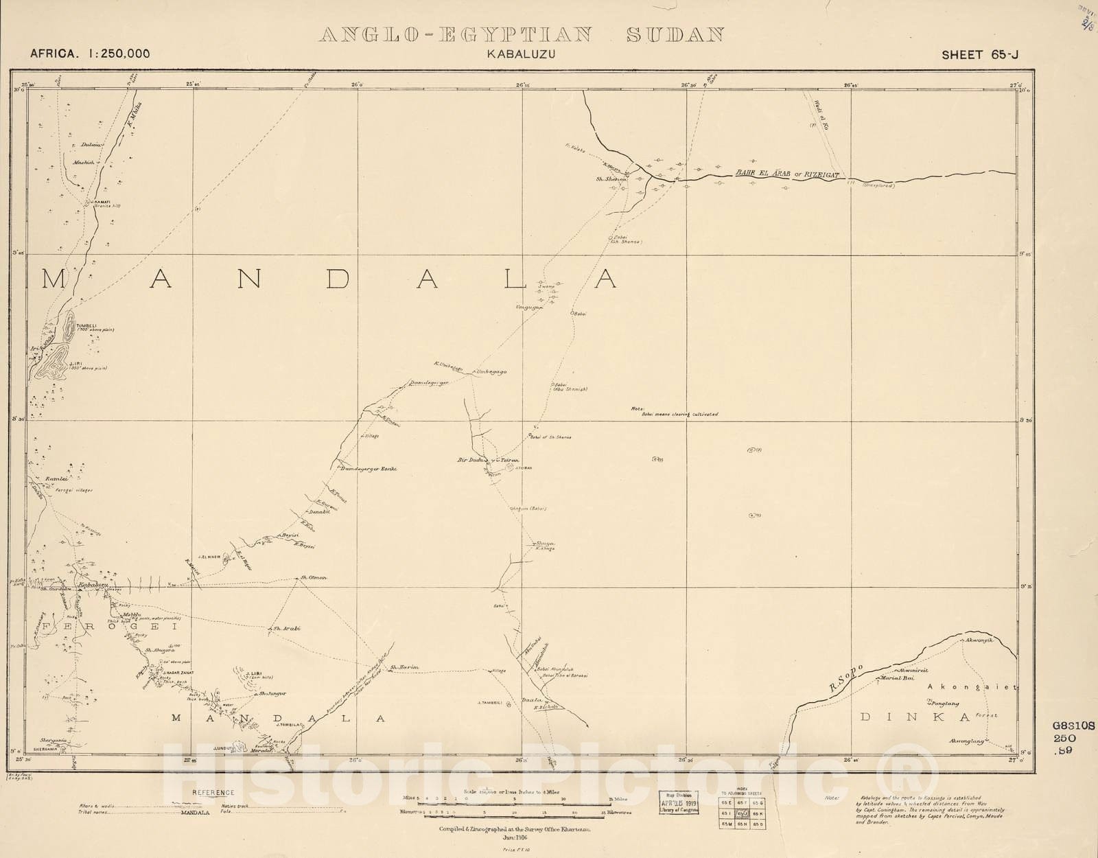 Historic 1909 Map - Sudan 1:250,000 - Kabaluzu Sheet 65-J Jun 1916 - Anglo-Egyptian Sudan 1