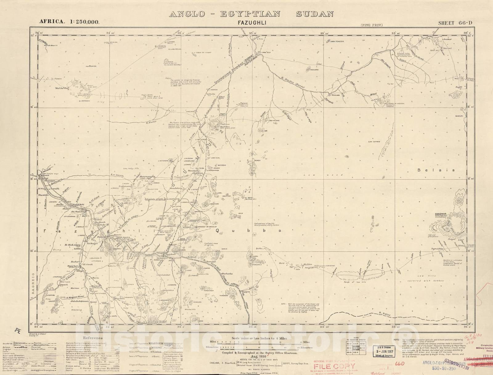 Historic 1909 Map - Sudan 1:250,000 - Fazughli Sheet 66-D Aug 1930 - Anglo-Egyptian Sudan