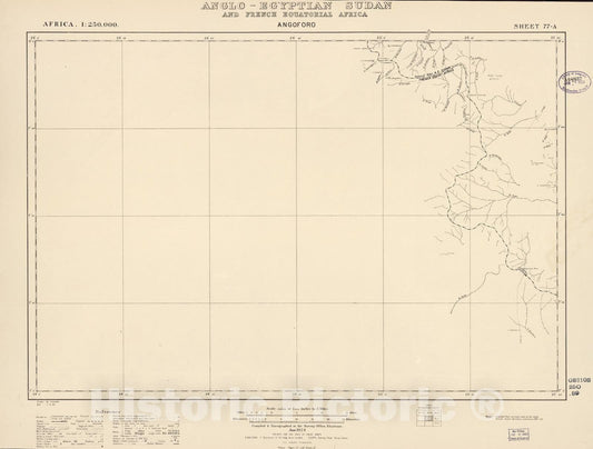 Historic 1909 Map - Sudan 1:250,000 - Angoforo Sheet 77-A Jun 1924 - Anglo-Egyptian Sudan