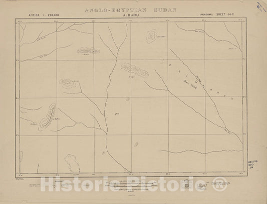 Historic 1909 Map - Sudan 1:250,000 - J.Buru Sheet 64-D Feb 1916 - Anglo-Egyptian Sudan