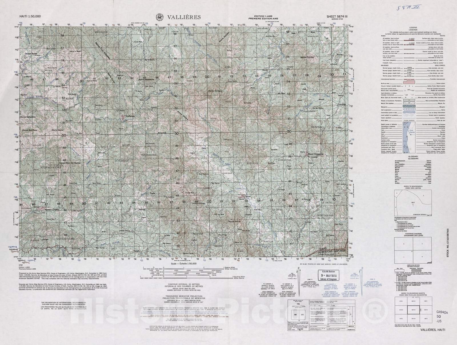 Historic 1948 Map - Haiti 1:50,000. - Vallieres, Sheet 5874 III - 1 ed.