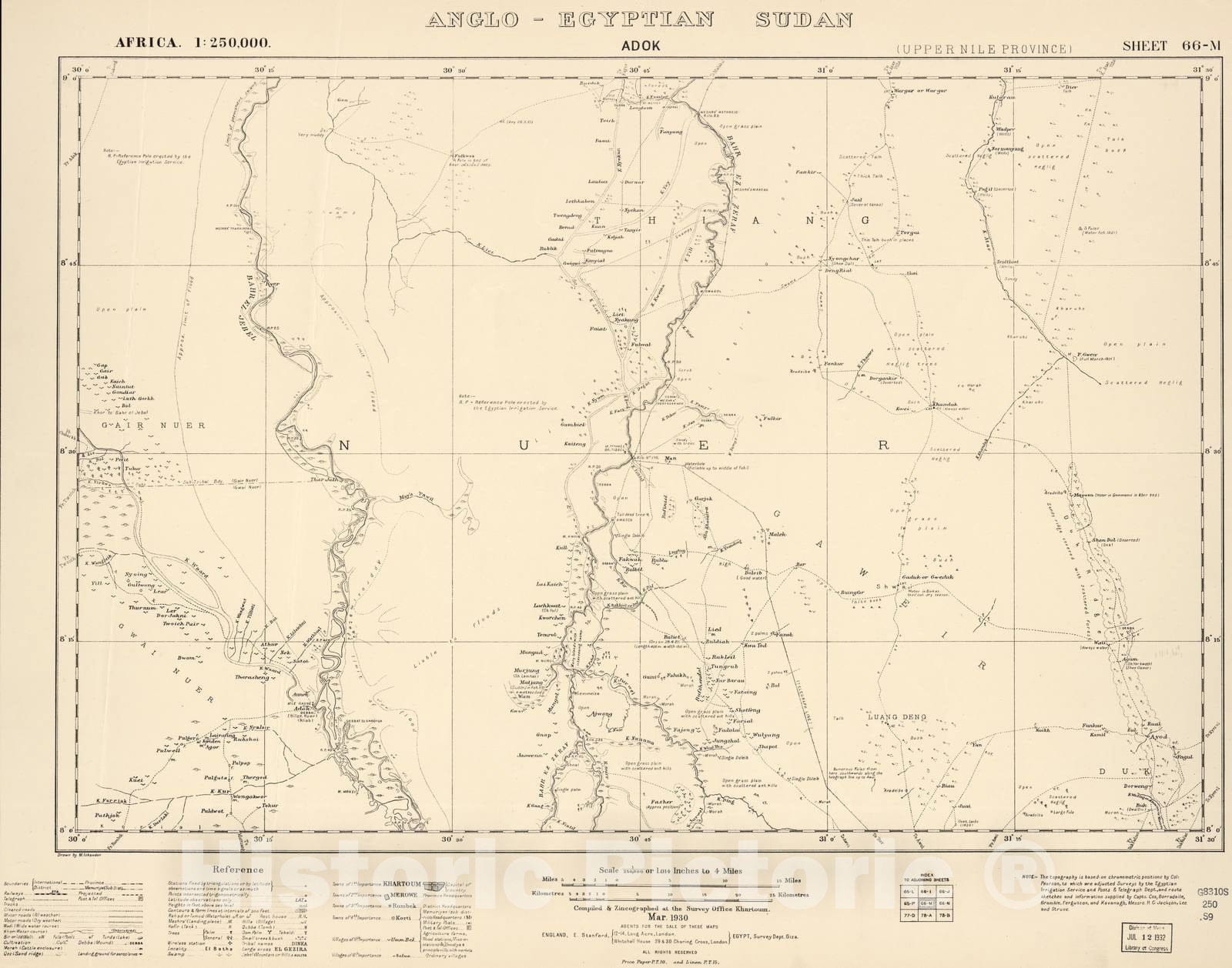 Historic 1909 Map - Sudan 1:250,000 - Adok Sheet 66-M Mar 1930 - Anglo-Egyptian Sudan 2