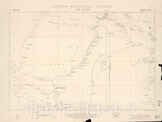 Historic 1909 Map - Sudan 1:250,000 - Lake Keilak Sheet 65-H 1911 - Anglo-Egyptian Sudan