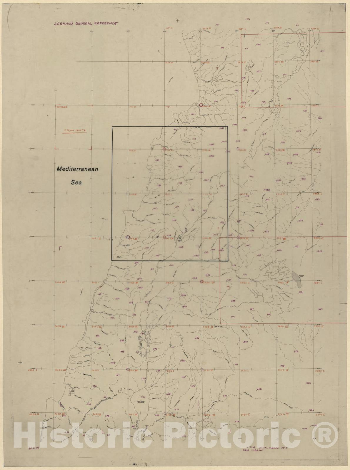 Historic Map - CIA Terrain Board Collection - Lebenon Reference - Reference line Work