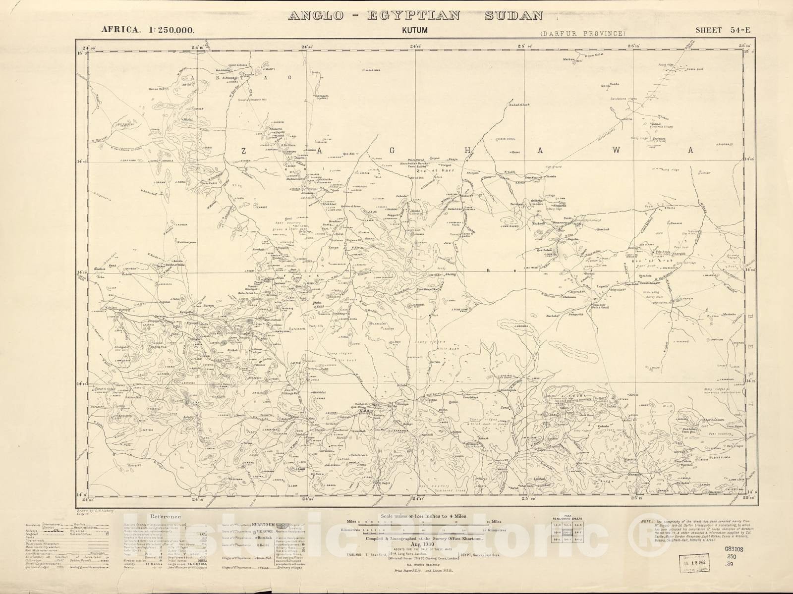 Historic 1909 Map - Sudan 1:250,000 - Kutum Sheet 54-E Aug 1930 - Anglo-Egyptian Sudan