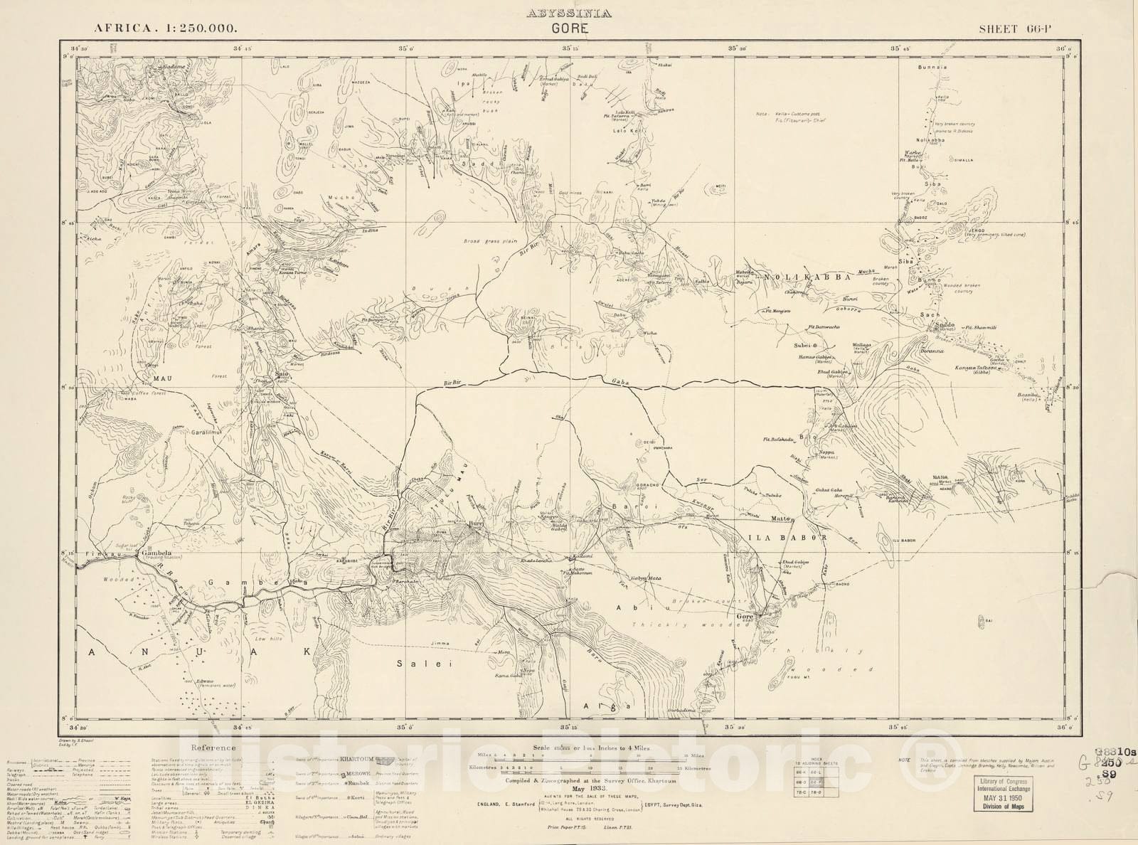 Historic 1909 Map - Sudan 1:250,000 - Gore Sheet 66-P May 1933 - Anglo-Egyptian Sudan