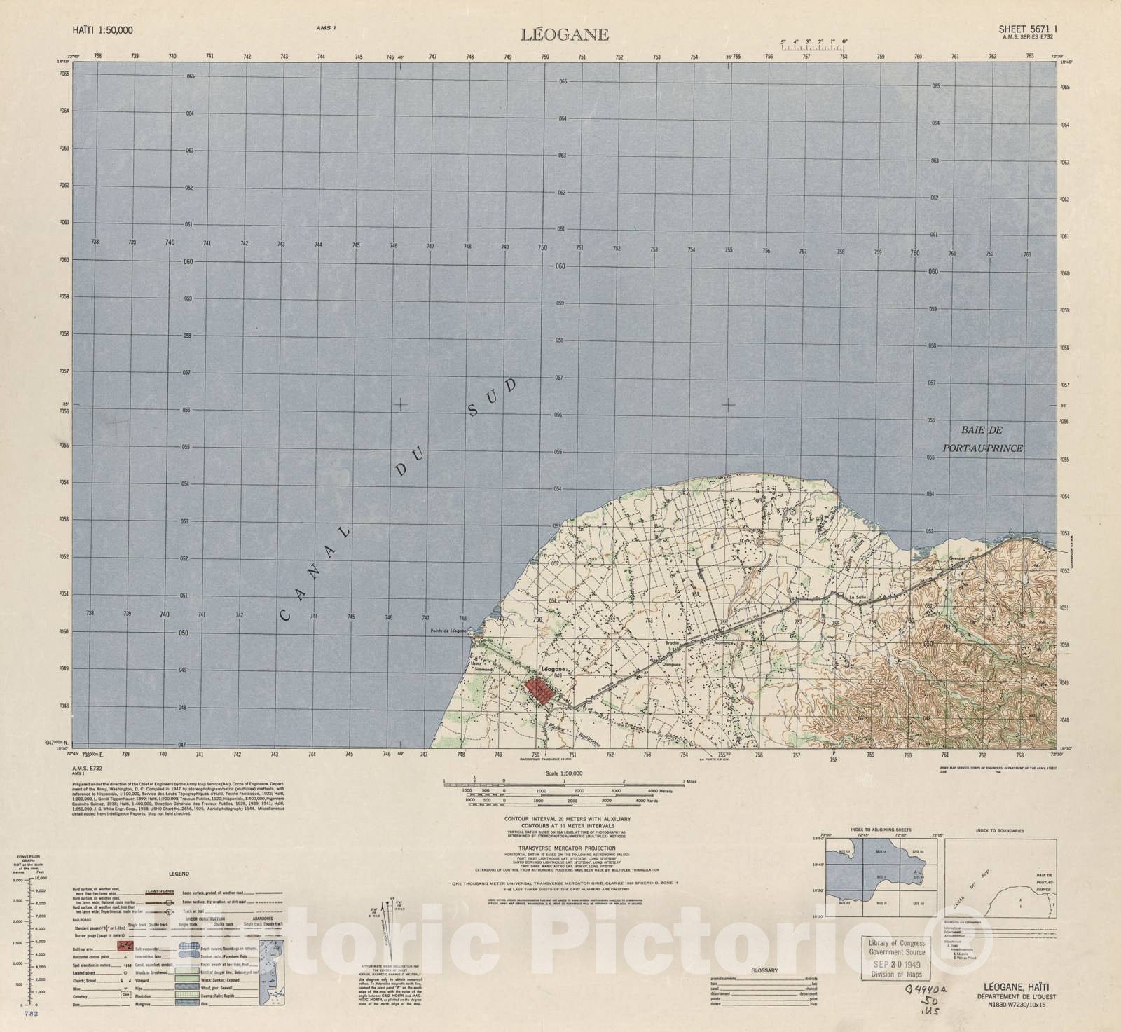 Historic 1948 Map - Haiti 1:50,000. - Leogane, Sheet 5671 I - 1 ed.