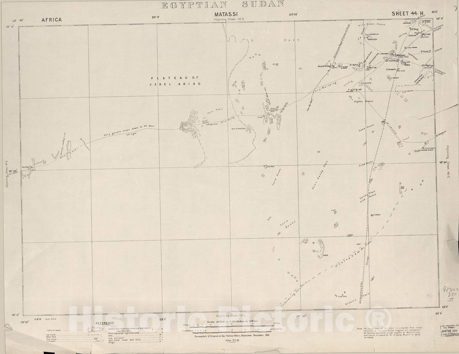 Historic 1909 Map - Sudan 1:250,000 - Matassi Sheet 44-H Nov 1910 - Anglo-Egyptian Sudan
