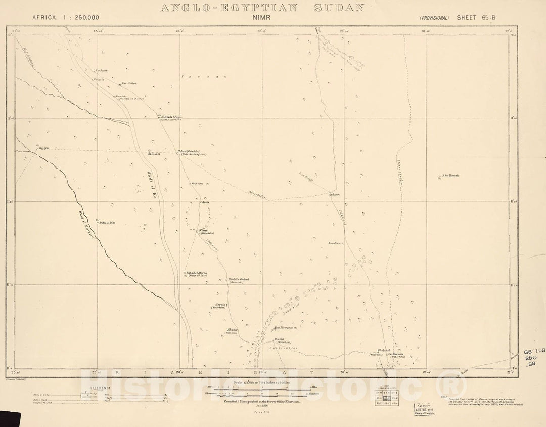 Historic 1909 Map - Sudan 1:250,000 - Nimr Sheet 65-B Jan 1916 - Anglo-Egyptian Sudan