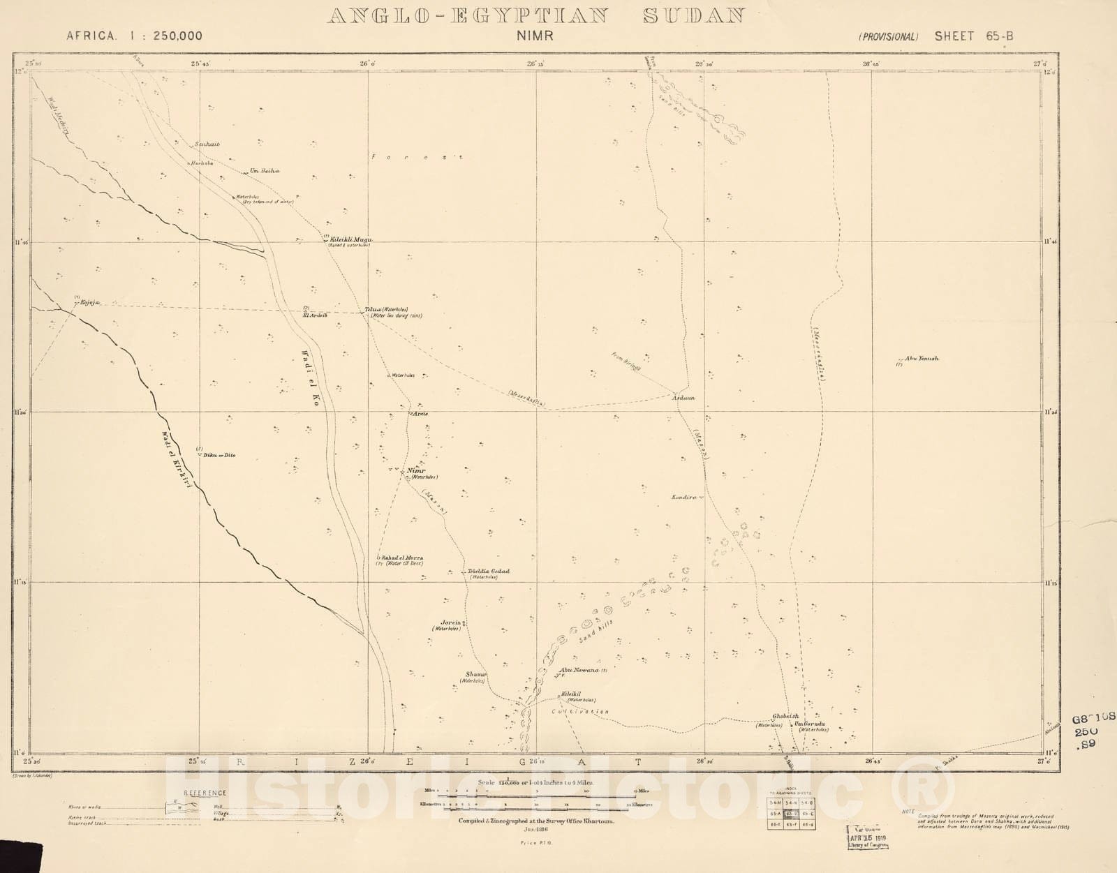Historic 1909 Map - Sudan 1:250,000 - Nimr Sheet 65-B Jan 1916 - Anglo-Egyptian Sudan