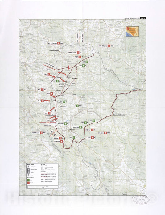 Historic 2002 Map - Balkan battlegrounds - Bosnia: Bihac, July 1995