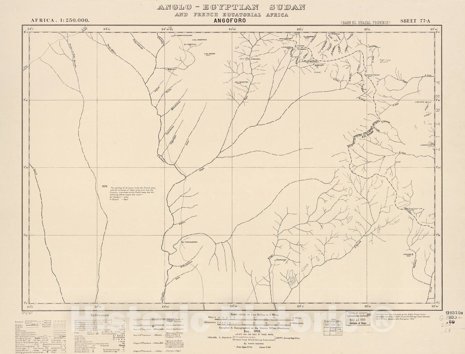 Historic 1909 Map - Sudan 1:250,000 - Angoforo Sheet 77-A Dec 1932 - Anglo-Egyptian Sudan