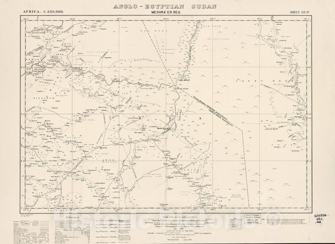Historic 1909 Map - Sudan 1:250,000 - Meshra' Er Req Sheet 65-P Oct 1931 - Anglo-Egyptian Sudan 1