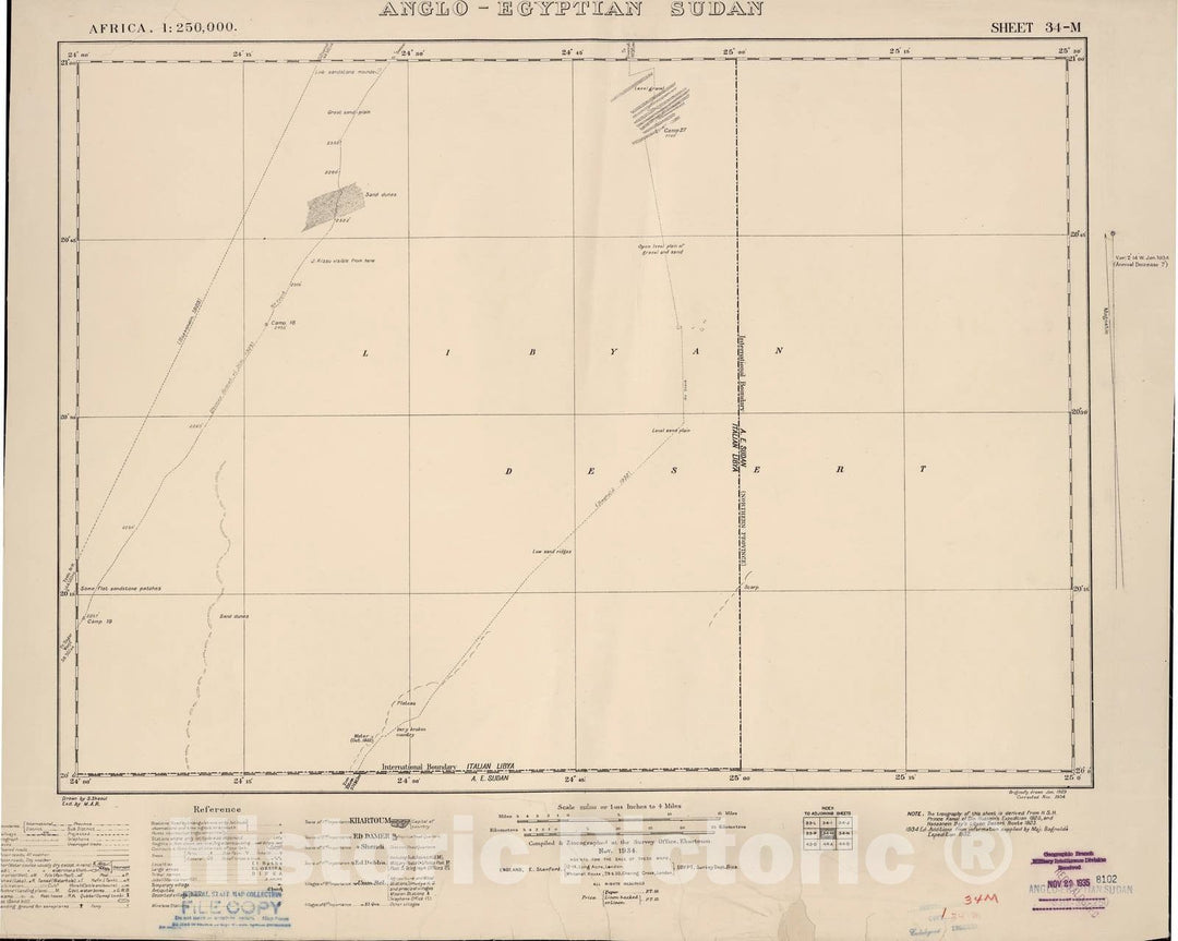 Historic 1909 Map - Sudan 1:250,000 - Anglo-Egyptian Sudan Sheet 34-M Nov 1934 - Anglo-Egyptian Sudan