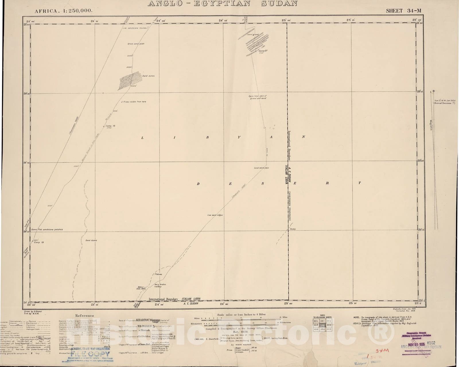 Historic 1909 Map - Sudan 1:250,000 - Anglo-Egyptian Sudan Sheet 34-M Nov 1934 - Anglo-Egyptian Sudan